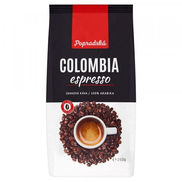 Popradská Colombia Espresso pražená zrnková káva 250 g 1