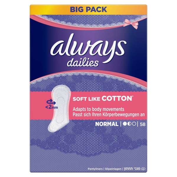 Always Dailies SoftLike Cotton Normal Intímky 58ks 1