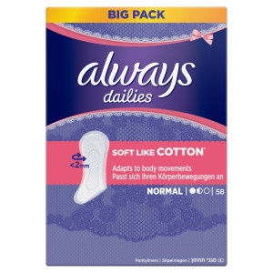 Always Dailies SoftLike Cotton Normal Intímky 58ks 3