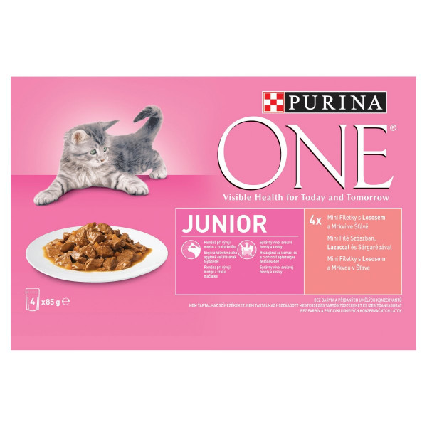 Purina ONE Junior losos s mrkvou 4x85 g 1