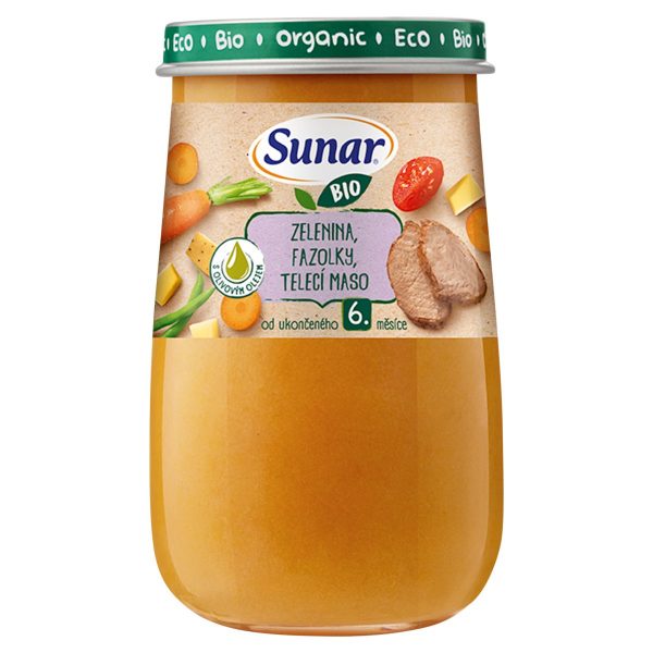 Sunar Bio Zelenina, fazuľky, teľacie mäso 190g 1