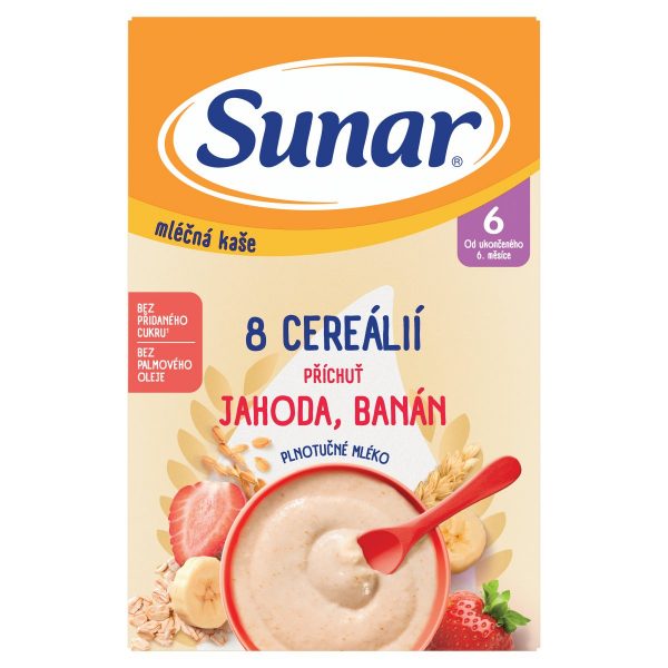 Sunar mliečna kaša 8 cereálií jahoda,banán 210g 1