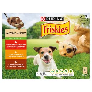 Friskies Dog adult s hovädzím, kuraťom a jahňacím v šťave 12x85g 2