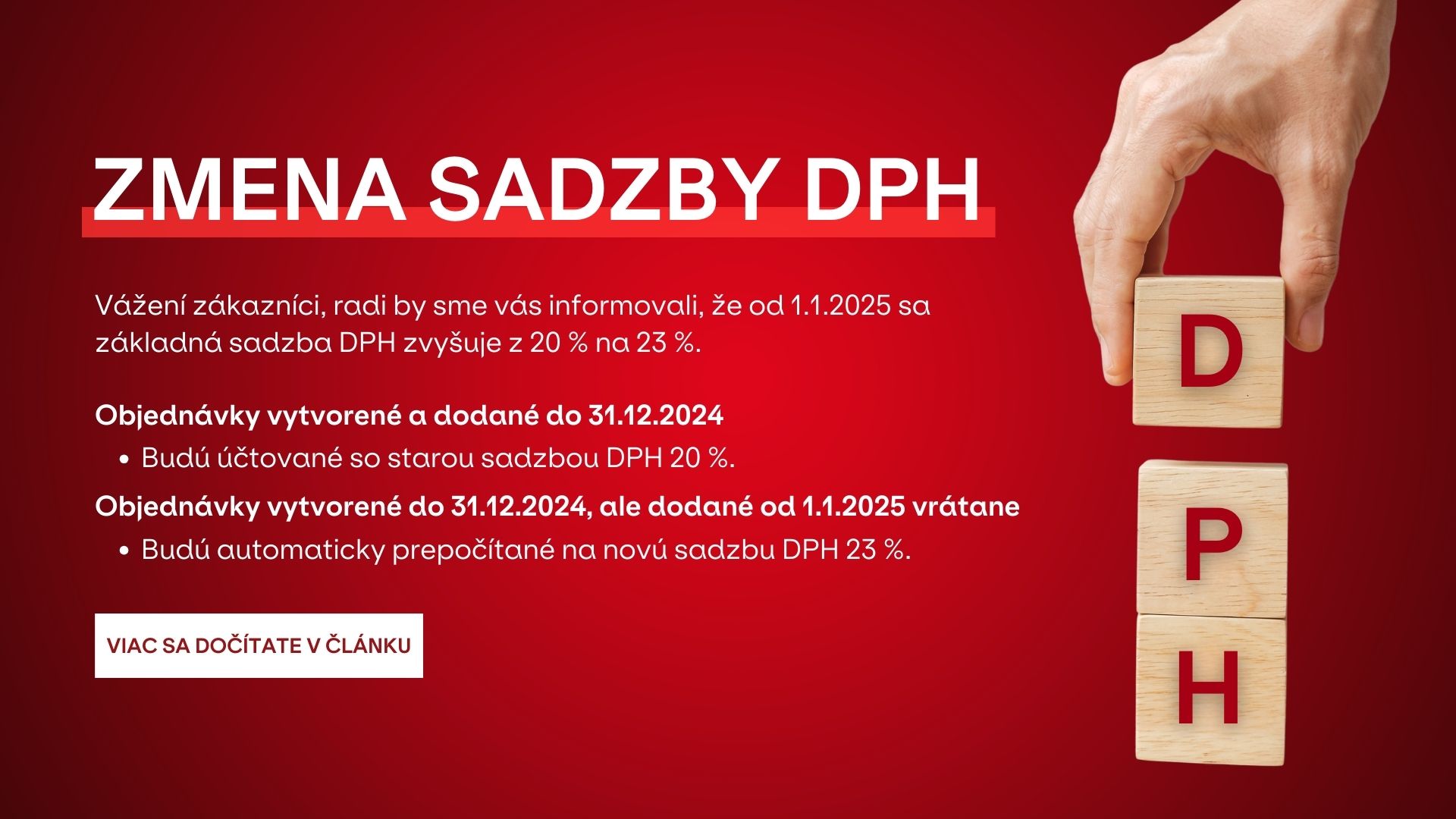 Zmena sadzby DPH od 1. januára 2025: Čo to znamená pre vaše objednávky ?