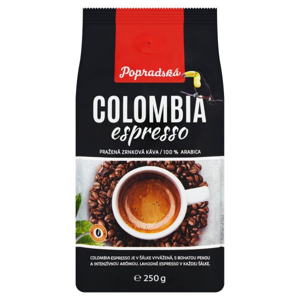Popradská Colombia Espresso pražená zrnková káva 250 g VÝPREDAJ 1