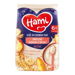 Hami Mliečna kaša krupicová banánová s broskyňou na dobrú noc 210g 3 Hami Mliečna kaša krupicová banánová s broskyňou na dobrú noc 210g 3